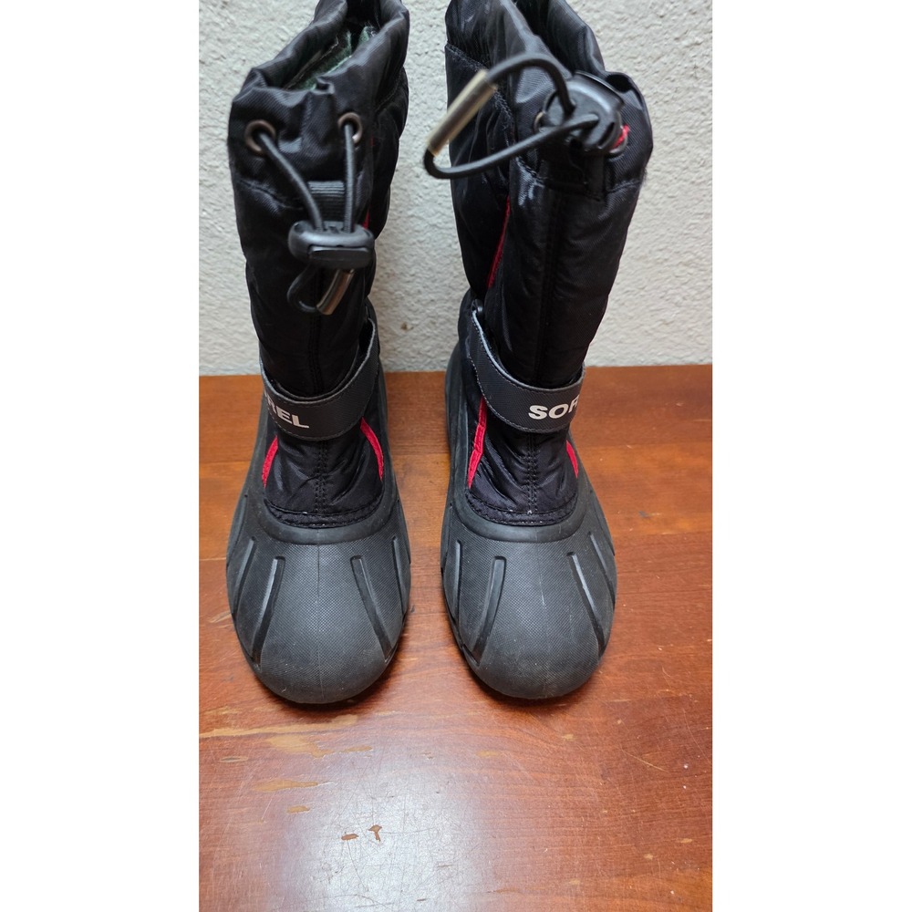 Sorel Flurry Kids Snow Boots Size 3 Black Red NY1885-015 Winter Waterproof